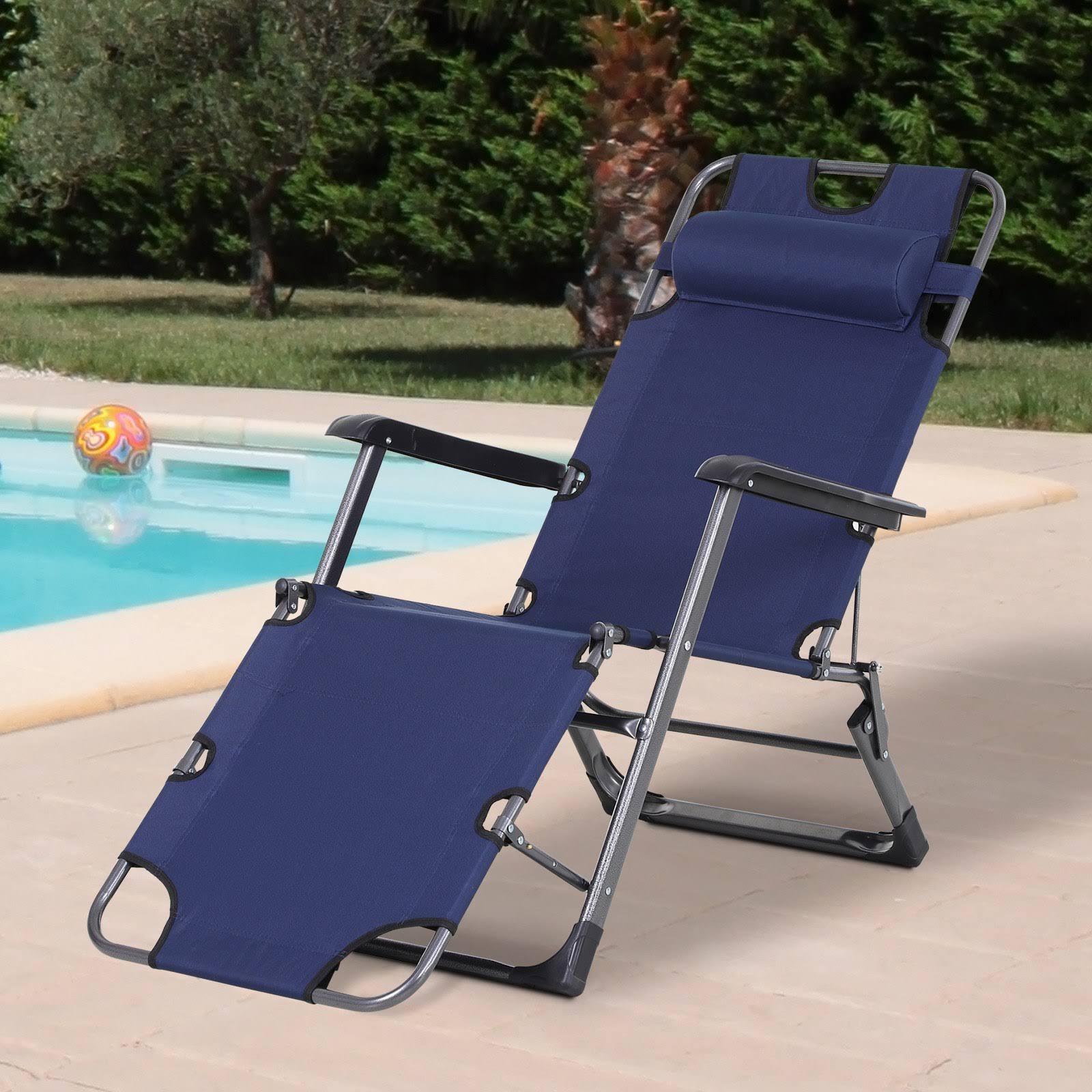 Outdoor Folding Reclining Lounge Chairs Beach Patio Oxford Fabric 120°/180° 2J_CSL4JABD