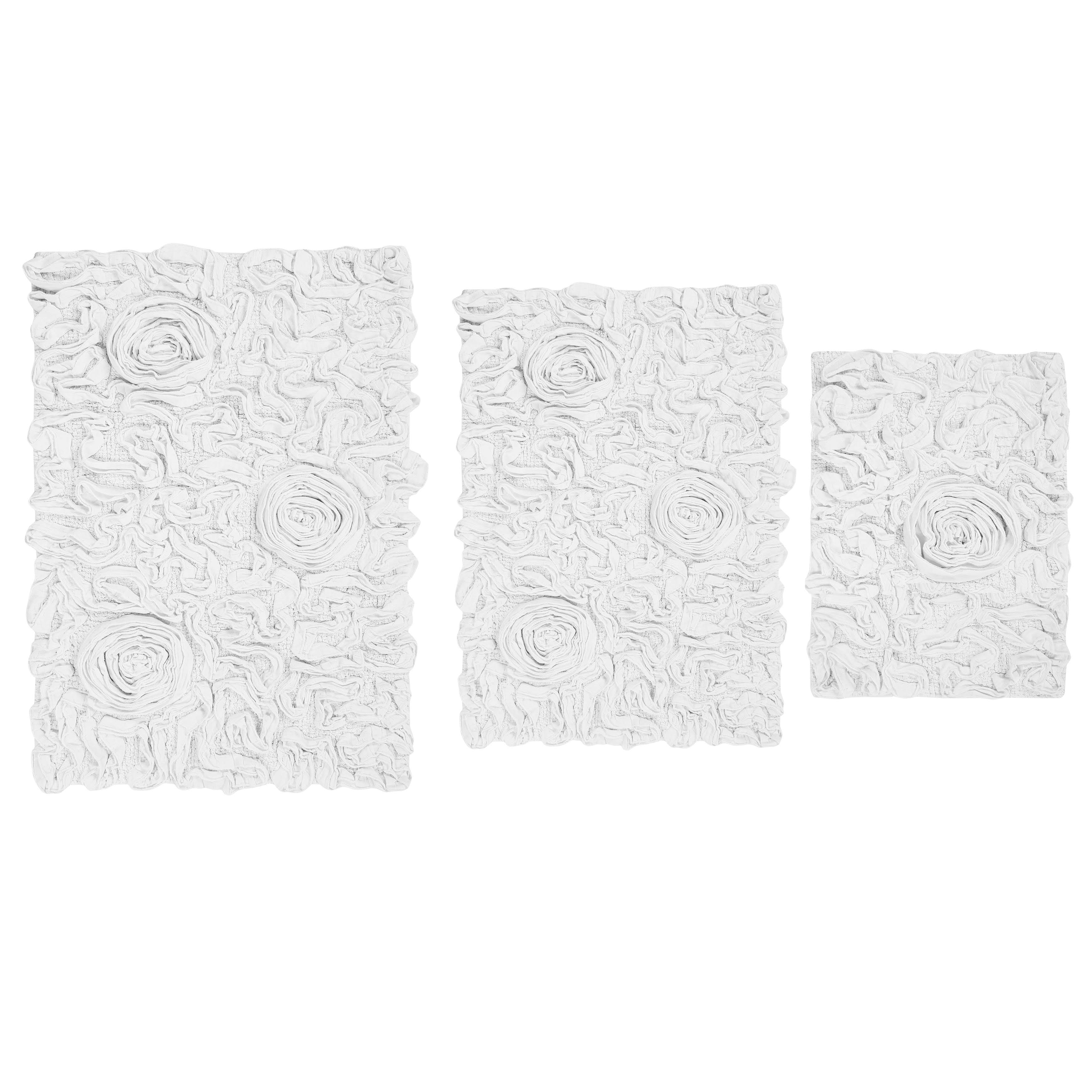 Home Weavers Inc Bell Flower Collection Absorbent Cotton 3 Piece Machine Washable Bath Rug Set - White IO_PESH4AYO