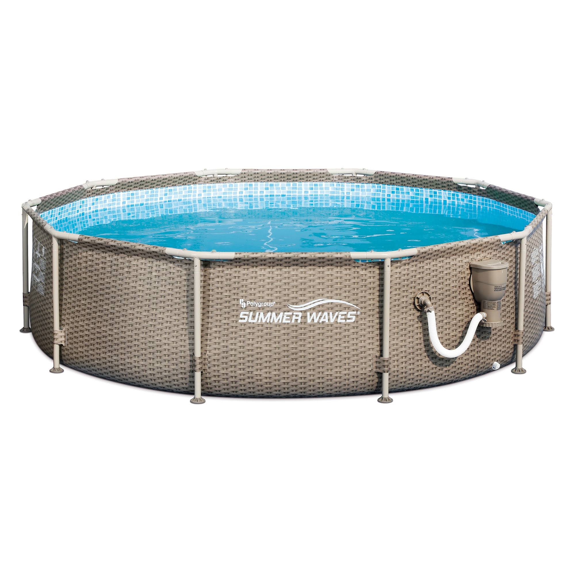 Summer Waves 10ft x 30in Frame Swimming Pool with Exterior Wicker Print, Tan D9_ZB5UHPWL