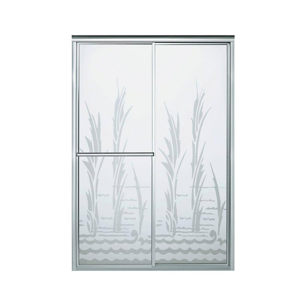 Sterling Deluxe 59-3/8 in. x 70 in. Framed Sliding Shower Door in Silver with Handle 4U_YXED0YAB