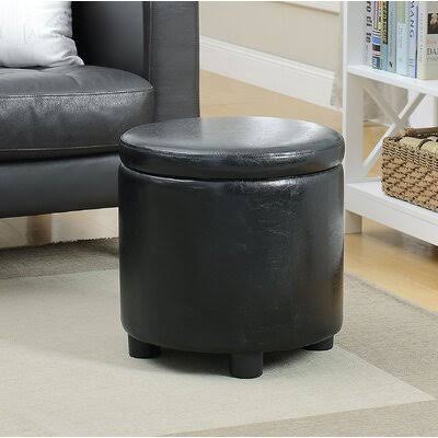 Southborough Faux Leather Round Storage Ottoman Wade Logan Fabric: Black Faux Leather EP_WBEVK0VU
