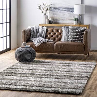 Stoudt Striped Handmade Tufted Gray Area Rug Andover Mills Rug Size Oval 5' x 8' BW_YKBS0PYP