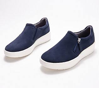 Clarks Collection Slip-On Sneakers - LaytonStep, Size 6-1/2 Wide, Navy Suede XR_UTJPRRX7