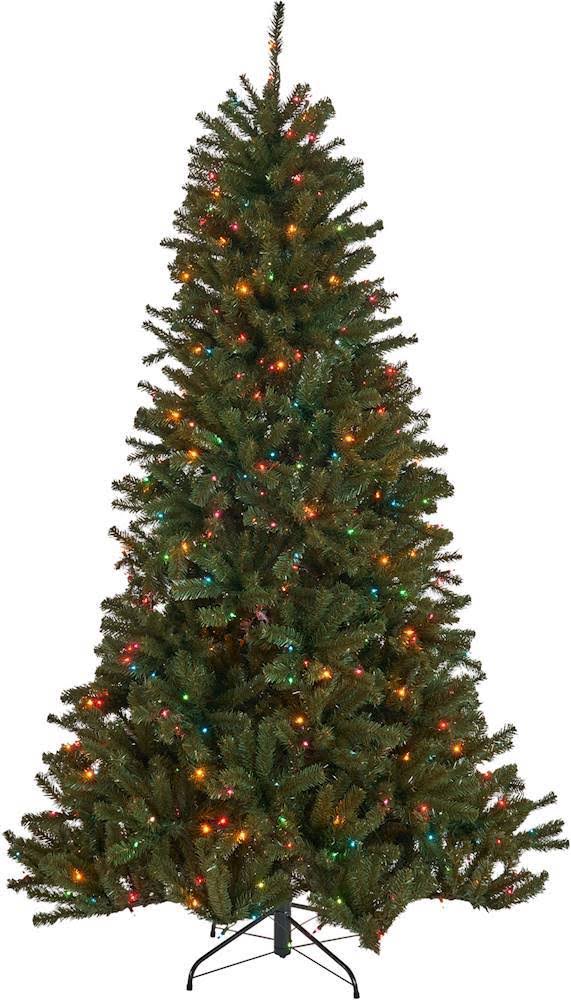 Noble House - 7.5' Noble Fir Pre-Lit Hinged Artificial Christmas Tree - Green + Multi Lights OP_15NAL6IY