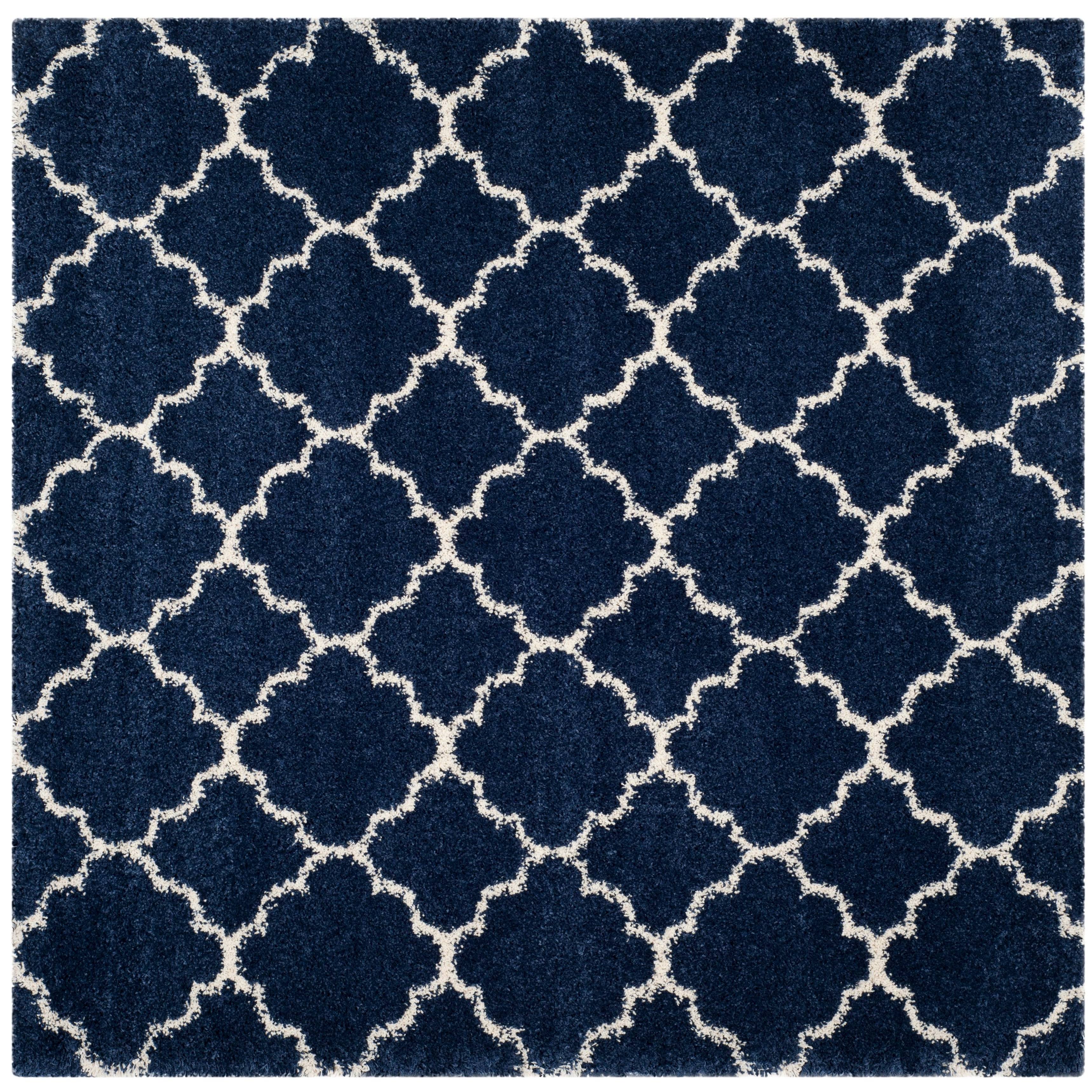 Safavieh Hudson Shag Vitchka Glam Trellis 2-Inch Thick Rug - 9' x 9' Square - Navy/Ivory AA_0NCJ31VC