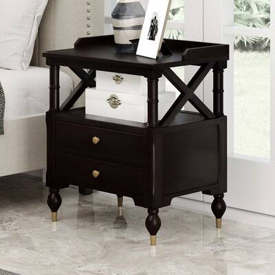 Piercy 2 - Drawer Solid Wood Nightstand in Black Rosdorf Park RD_B4E6Z7WQ
