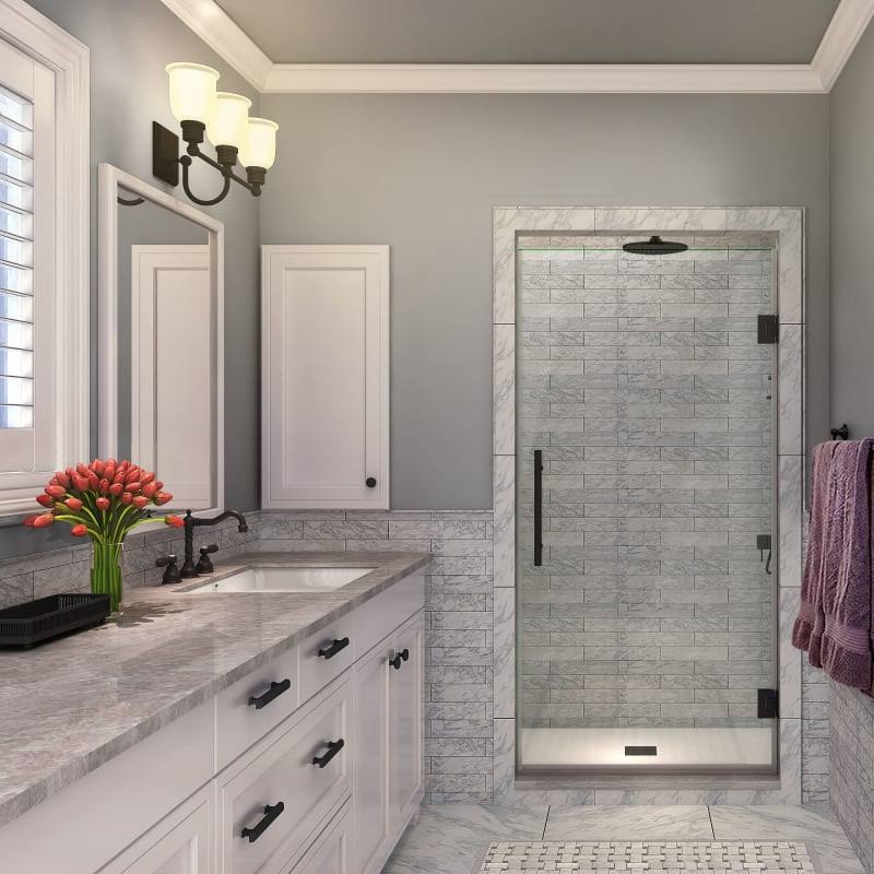 Aston SDR997EZ-32-10 Kinkade 72 inch High x 32 inch Wide Hinged Frameless Shower Door - Bronze PC_YMGPN55E
