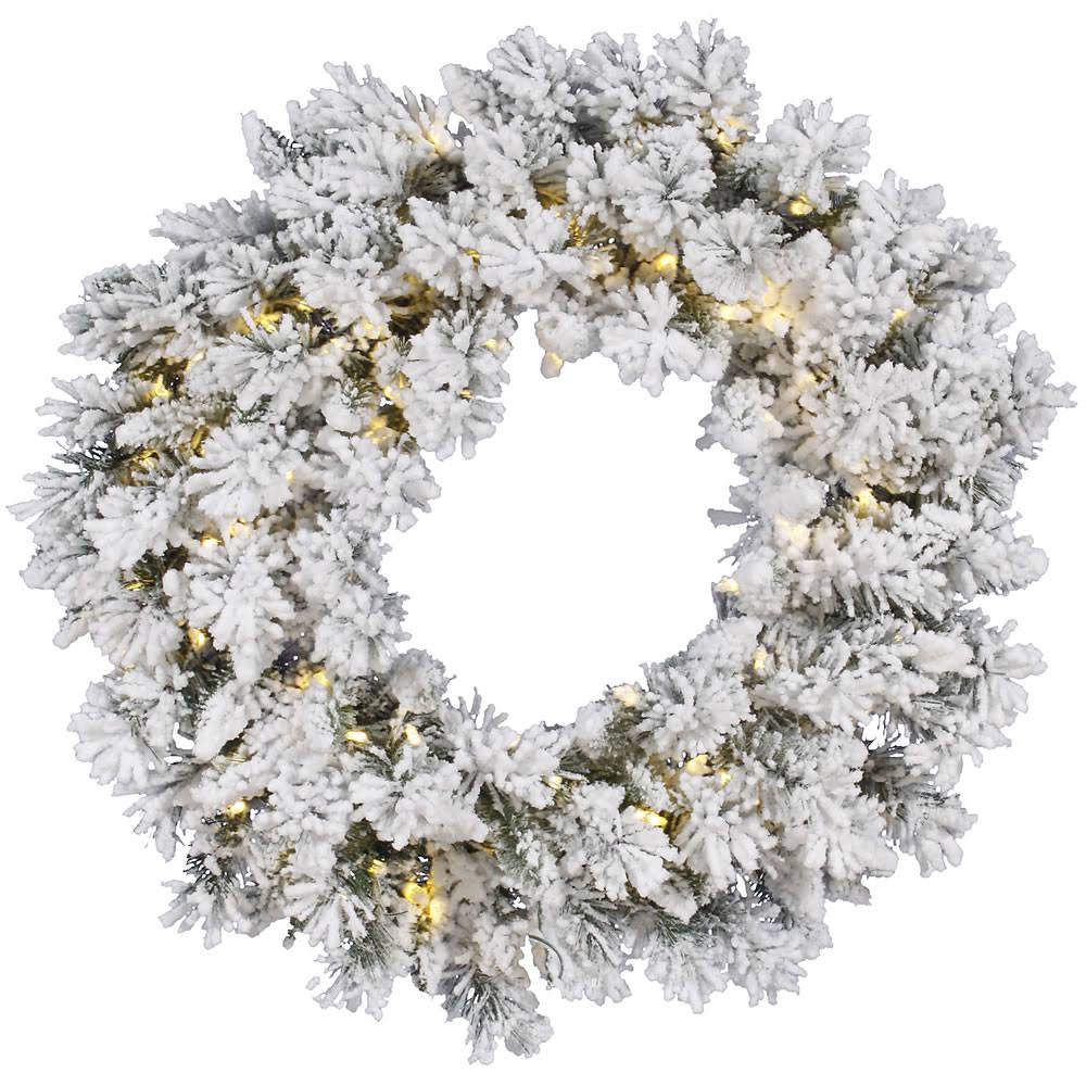 Vickerman 42 inch Flocked Snow Ridge Wreath LED100 Warm White 3N_R4W7MWIR