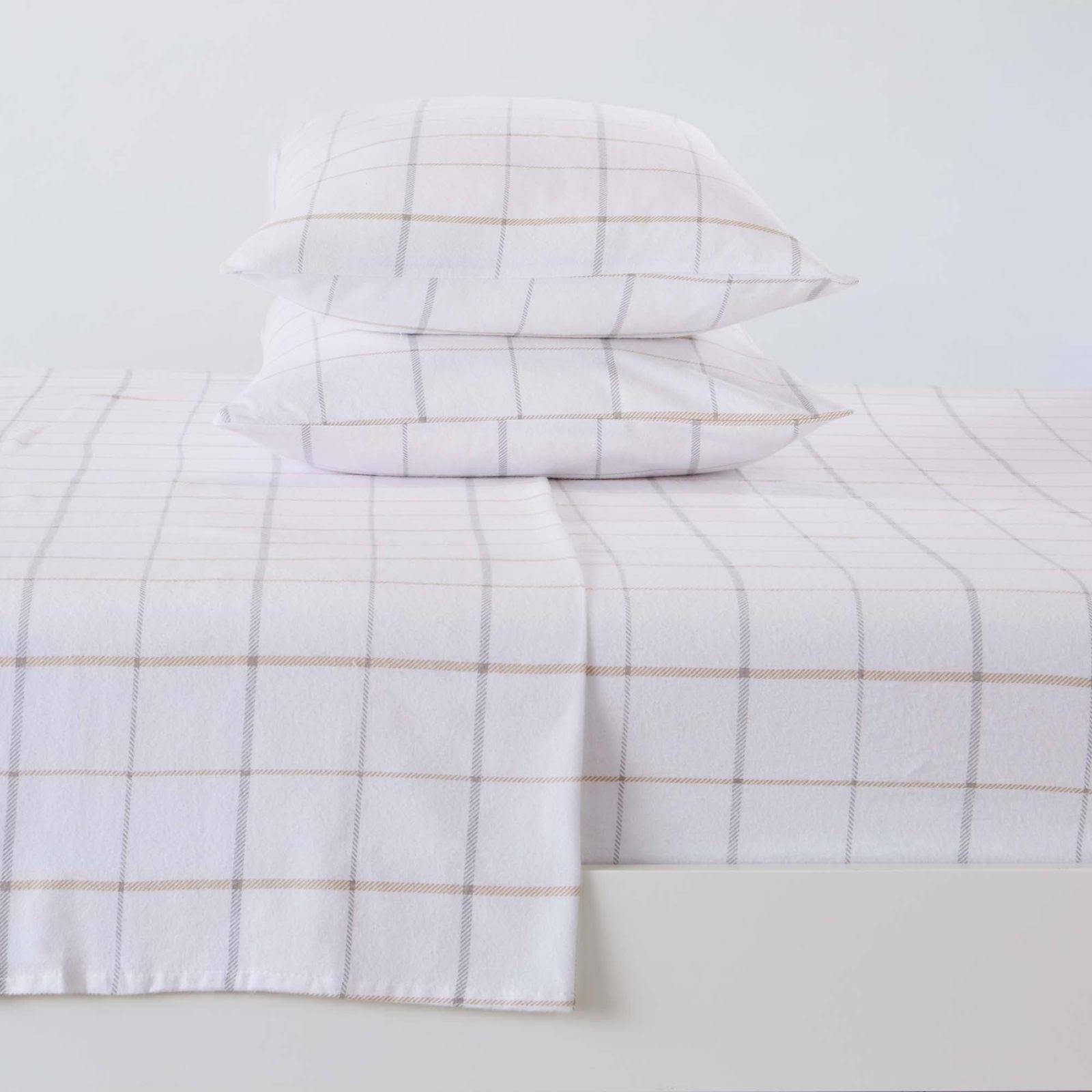 Great Bay Home 100% Cotton Flannel Windowpane Sheet Set King Taupe / Grey AE_LZH4U9SI