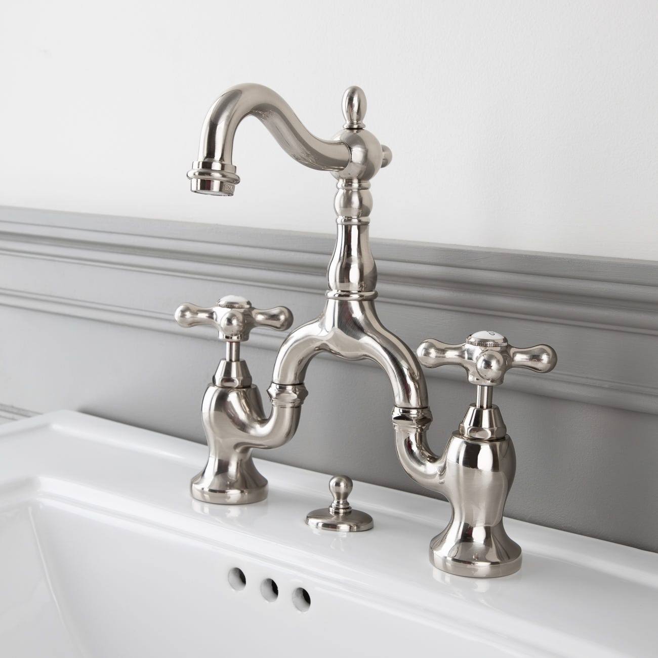Randolph Morris High Spout Bridge Style Sink Faucet - Metal Cross Handles RMB758VMC-BN CC_ES04JRD1