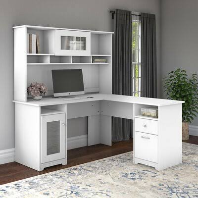 L-Shape Executive Desk with Hutch Red Barrel Studio Color White J1_QB3KEMZK