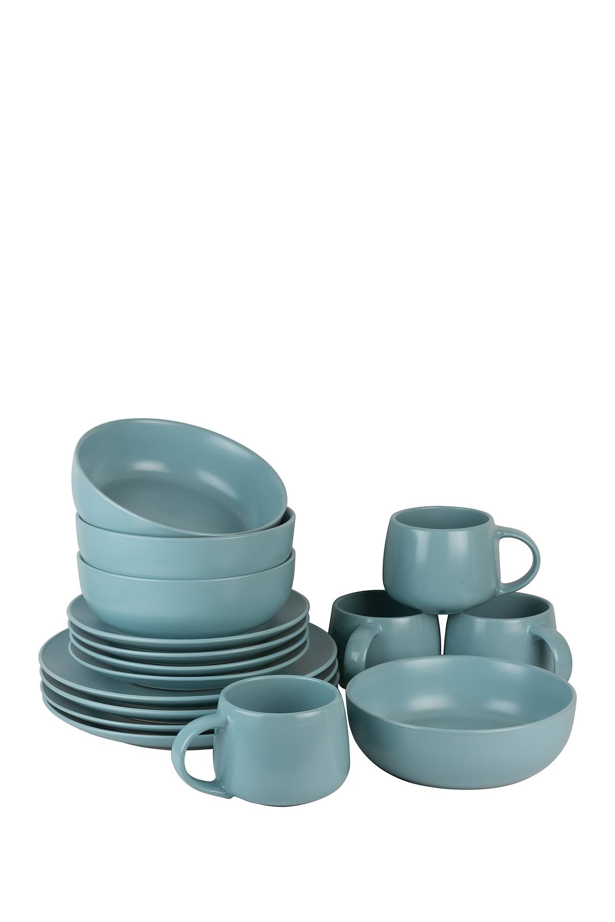 10 Strawberry Street Wazee Matte 16 PC Coupe Dinnerware Set Mineral Blue OM_NVZGDITQ