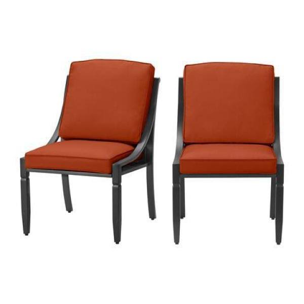 Hampton Bay Harmony Hill Black Steel Outdoor Patio Armless Dining Chairs with CushionGuard Quarry Red Cushions (2-Pack) 1K_PWE6K8VP