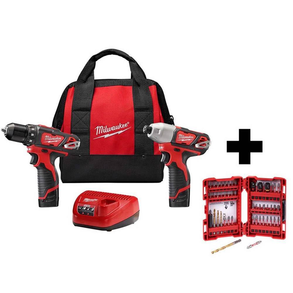 Milwaukee M12 12-Volt Lithium-Ion Cordless Drill Driver/Impact Driver Combo Kit (2-Tool) with Two 1.5 Ah Batteries and Bit Set 2 KH_1C0TXTRY