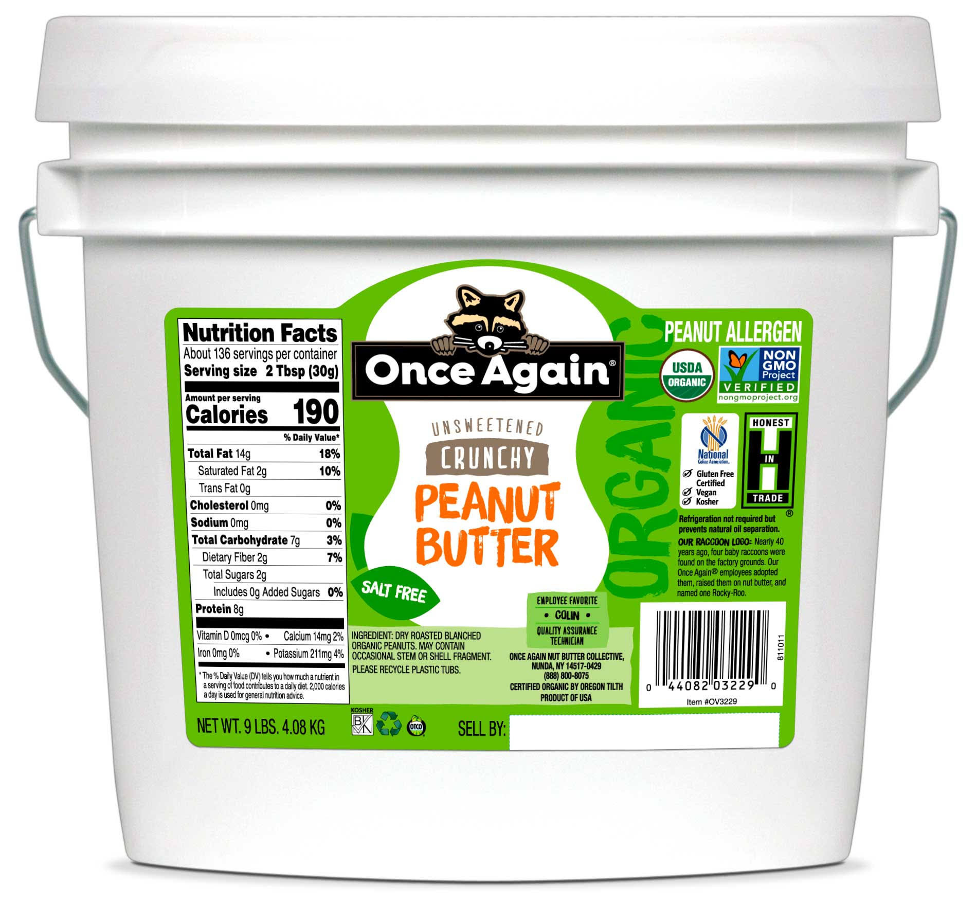 Once Again Peanut Butter, Crunchy, Organic, Unsweetened - 9 lbs (4.08 kg) LZ_Q8B6D4PT