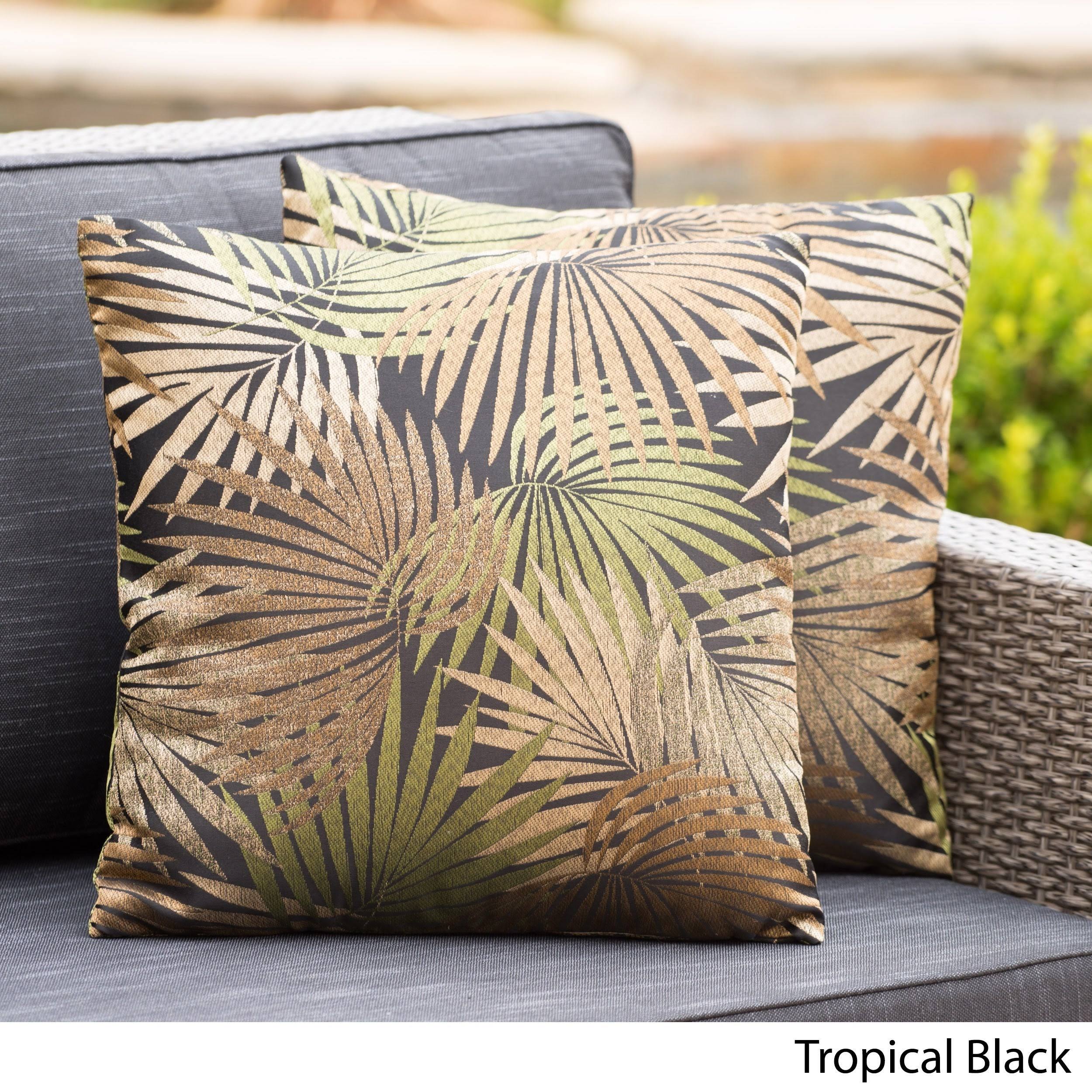 Coronado Outdoor Tropical 18-inch Square Pillow (Set of 2) by Christopher Knight Home - Black 8Y_JA7JRNCI