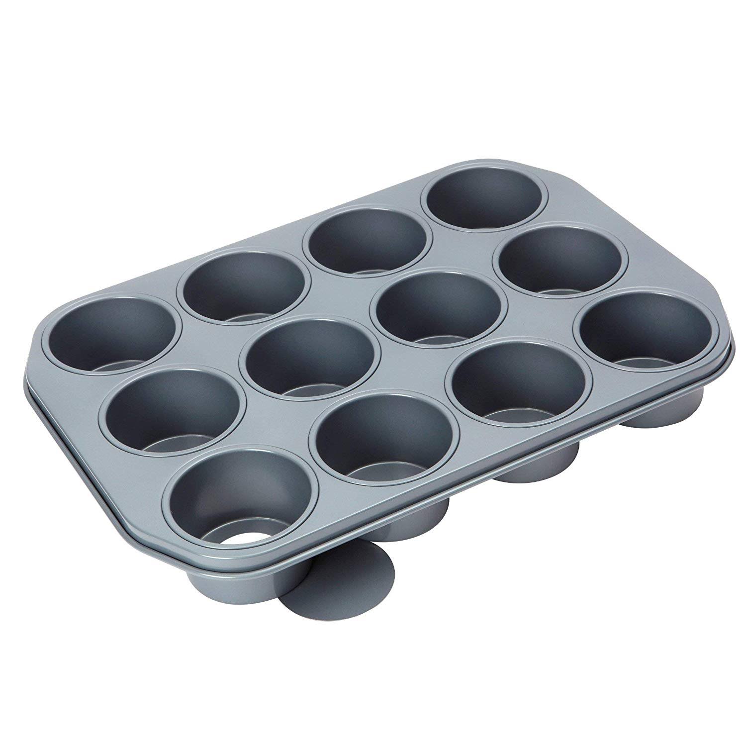 Baker's Pride 3-Inch x 1.75-Inch Heavy Gauge Non Stick Professional 12-Piece Cup Dessert Pan with Loose Bases TR_AZCVAWTF
