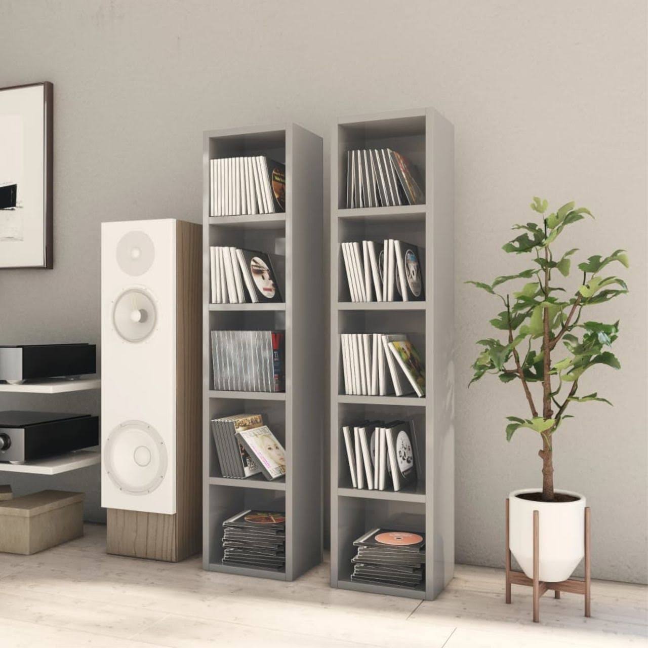vidaXL CD Cabinets 2 Pcs High Gloss Gray 8.3 DC_CJYWQ22E
