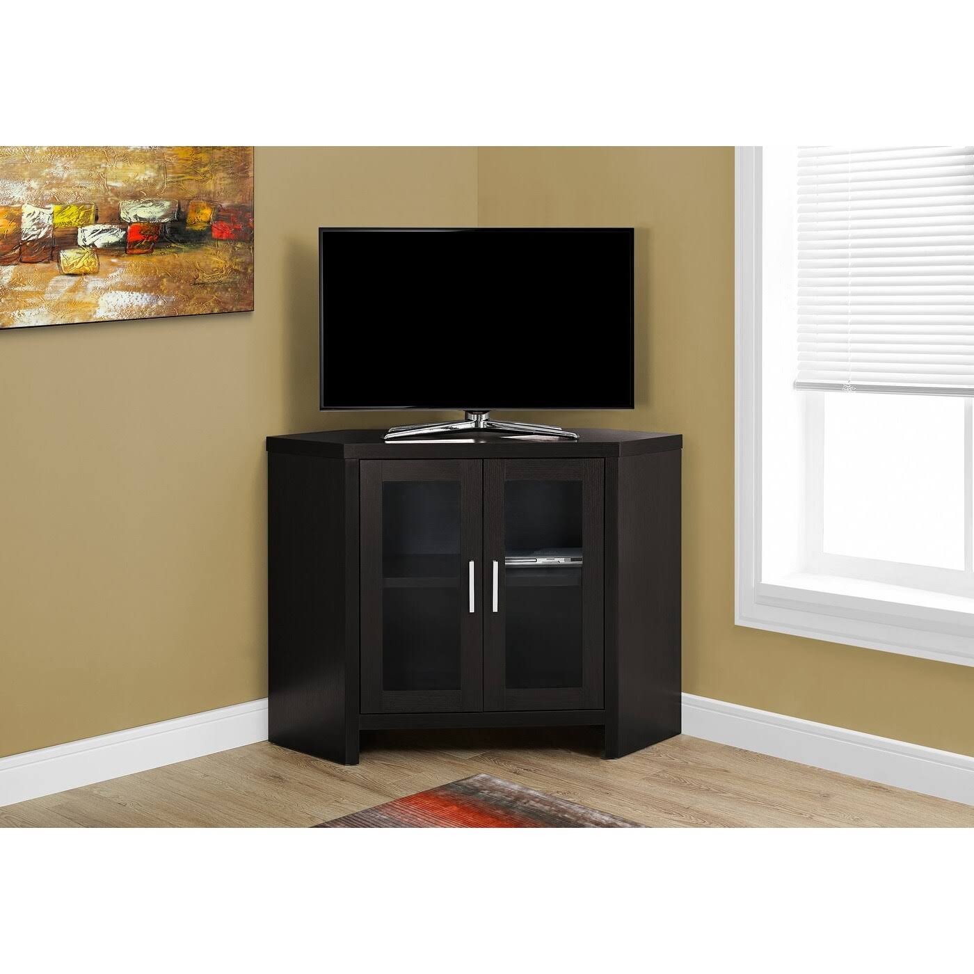 Cappuccino 42nch Corner TV Stand with Glass Doors - Brown ZN_FQ5IC33C