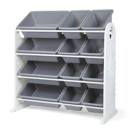 Your Zone White Grey Kids Plastic Toy Storage Organizer with 12 Plastic Storage Bins A8_OAHRWT9C