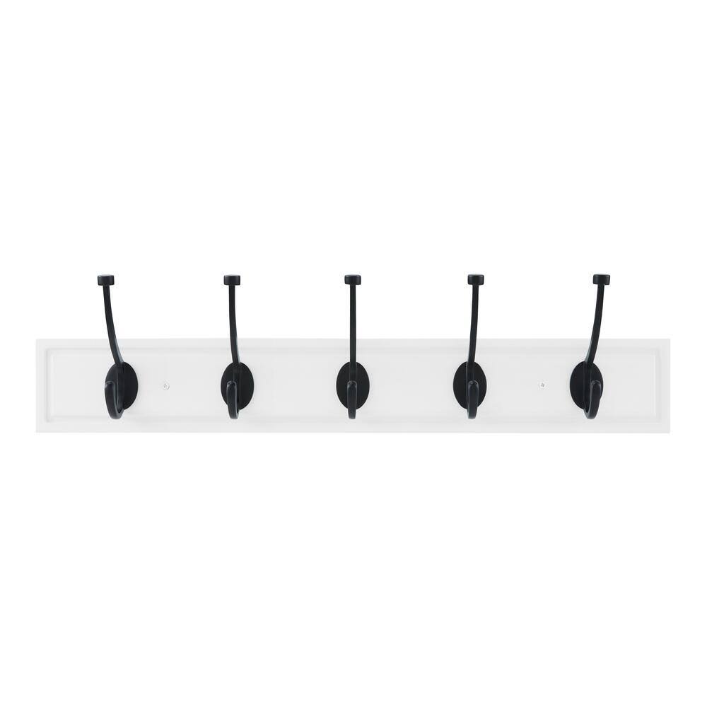 Home Decorators Collection 27 in. White Hook Rack with 5 Matte Black Pilltop Hooks (2-Pack) CH_PZ2OPAQI