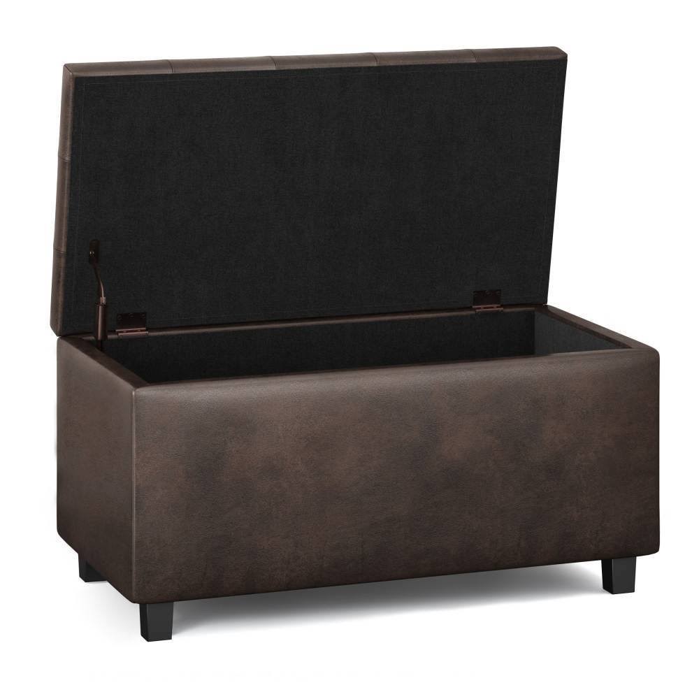 Wyndenhall Essex 34 inch Wide Contemporary Rectangle Storage Ottoman Faux Air Leather - Distressed Brown LL_XPGDYSGF