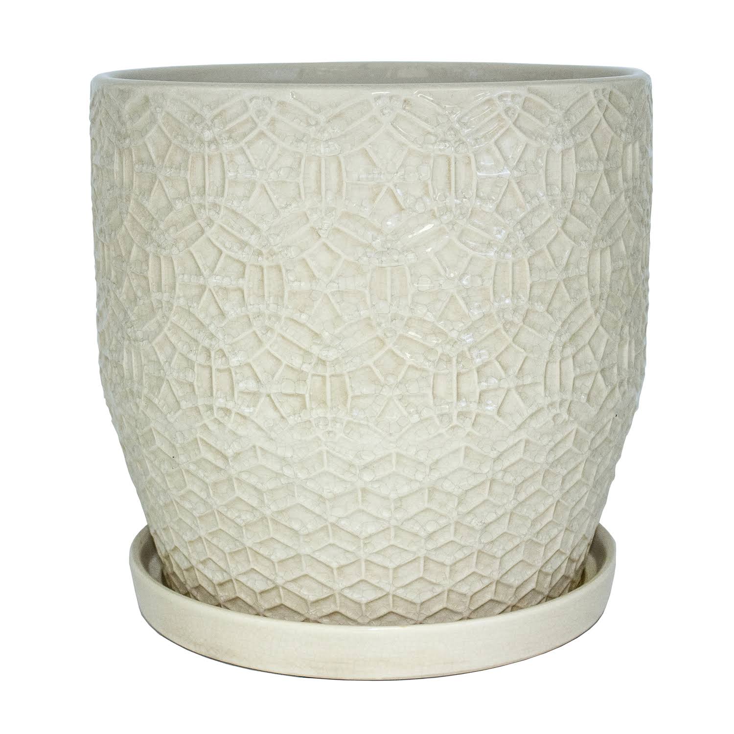 Trendspot Rivage 12 in. Dia. Ceramic Crackle Planter White IN_W95RATSR