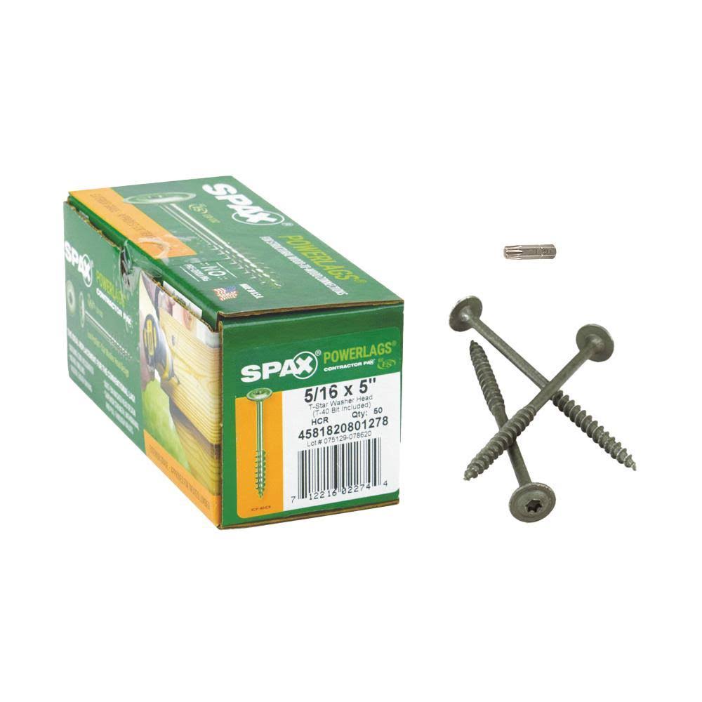 Spax 5/16 in. x 5 in. T-Star Drive Washer Head High Corrosion Resistance Coated PowerLag Contractor Pax (50-Box) ET_J0URFB2C
