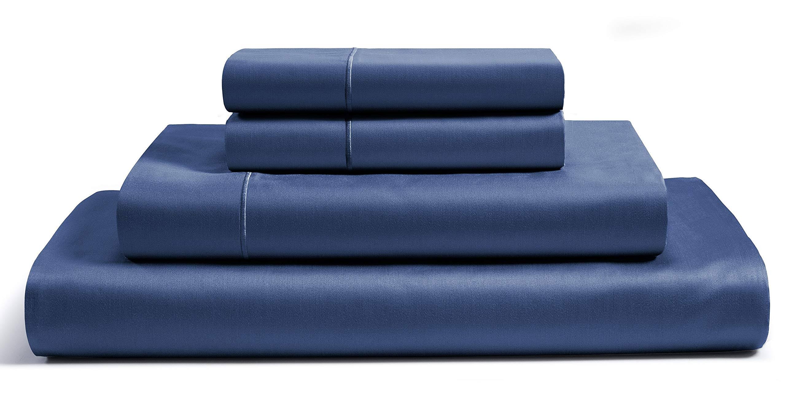 100% Egyptian Cotton 500 Thread Count Solid 4 Piece Sheet Set, King - Dark Denim SK_2TLHEJBX