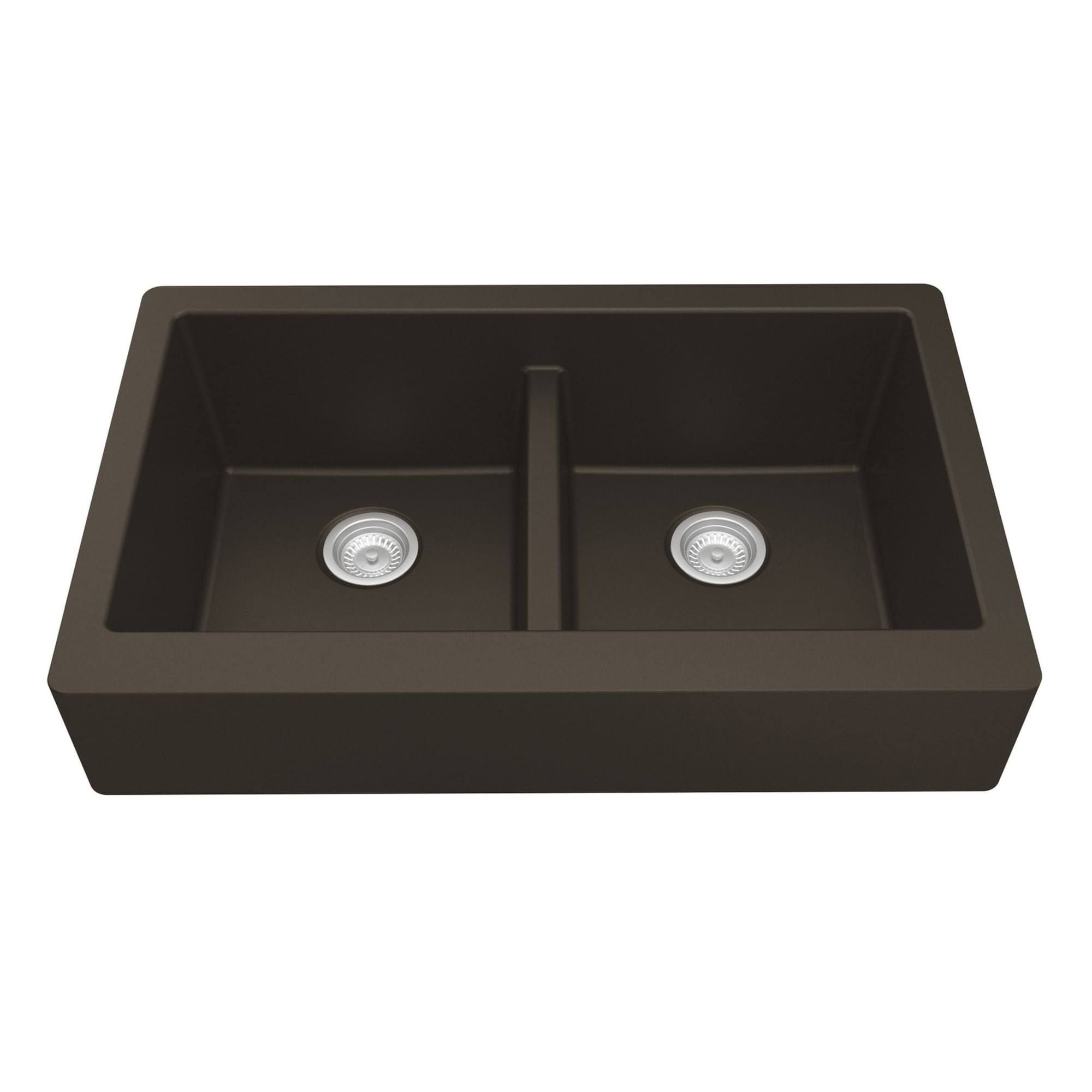 Karran Retrofit Farmhouse Apron Front Quartz Composite 34 in. Double Bowl Kitchen Sink in Brown Q7_WDLTTCZ3