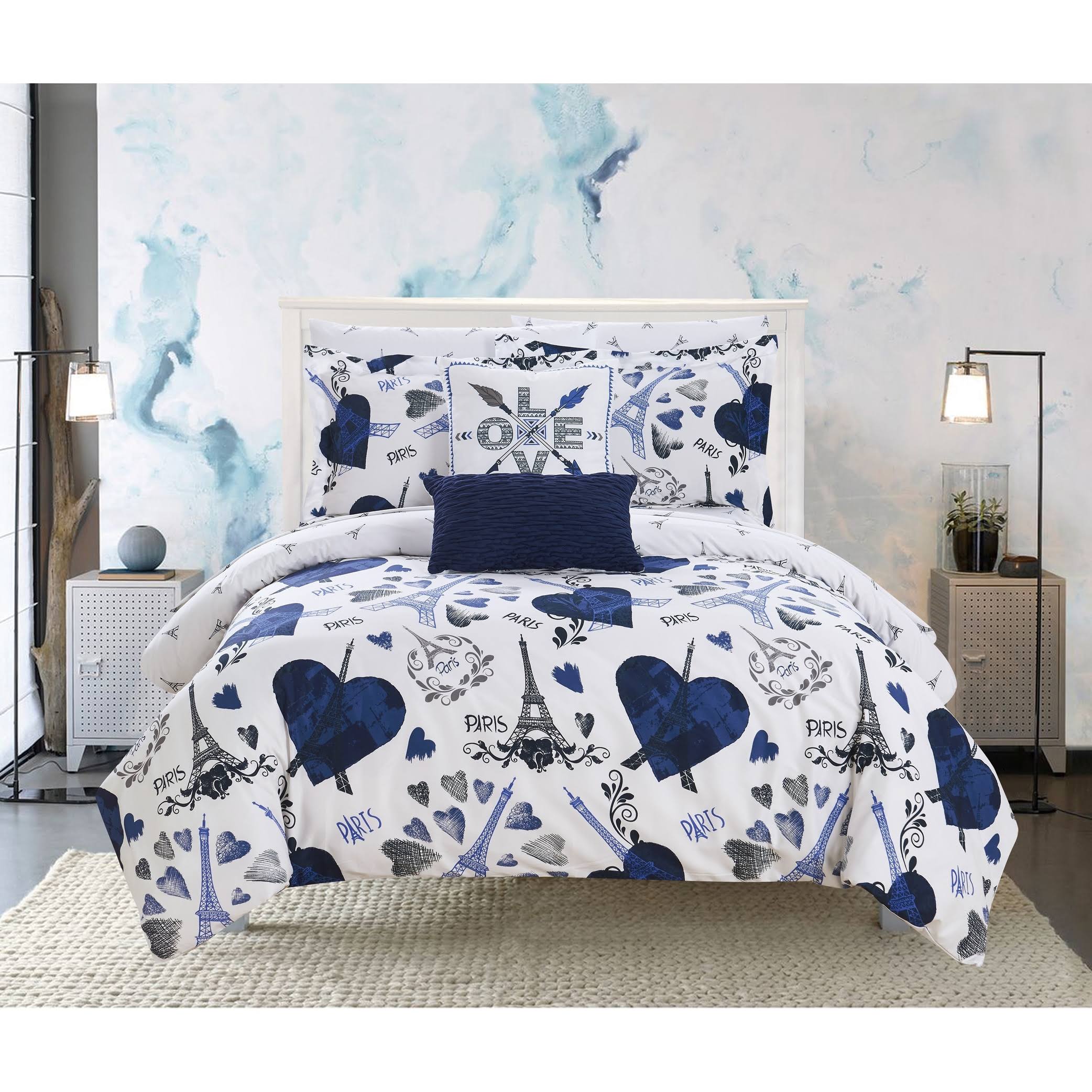 Chic Home Marais 9 Piece Reversible Paris Is Love Comforter Set - Queen HI_ZTHPDA2A