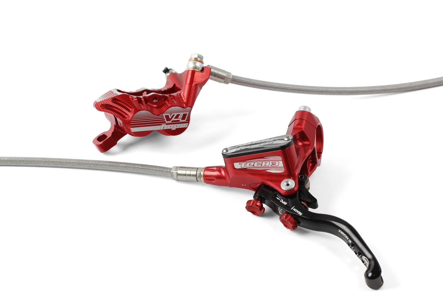 Hope Disc Brakes - Tech 3 V4 - No Rotor - Braided - Red - Rear - Left OM_FRIAOXP3