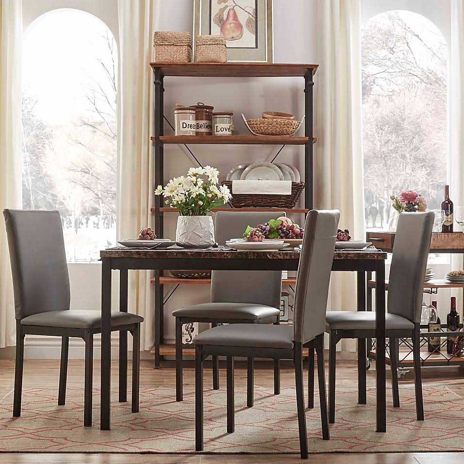Inspire Q Colby 5-Piece Faux Marble Dining Set in Grey ZG_RQPKAFFZ