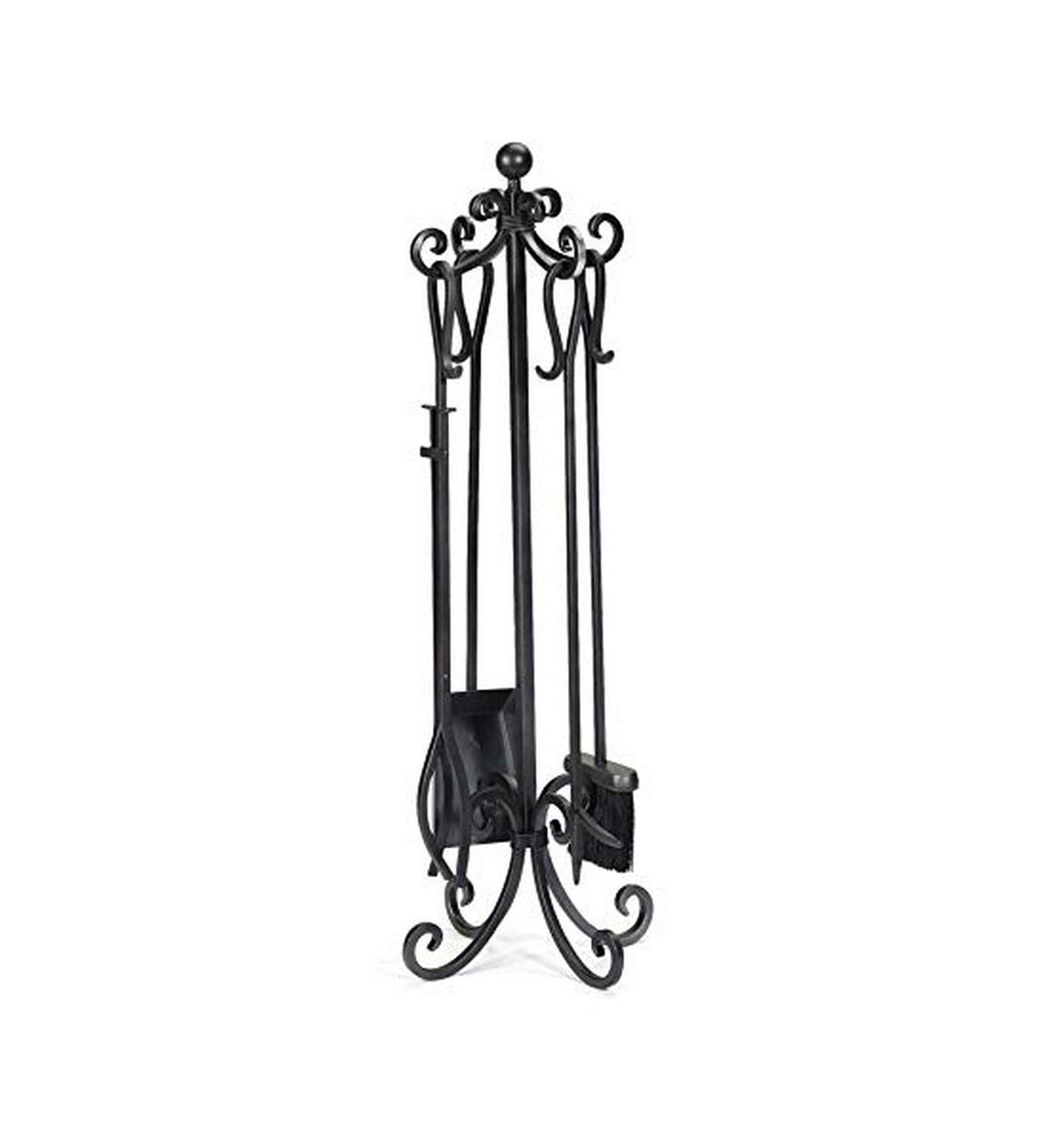 Plow Hearth - Crest Fireplace Tool Set with Scroll Design and Stand, Black 82_JXSWGZWB