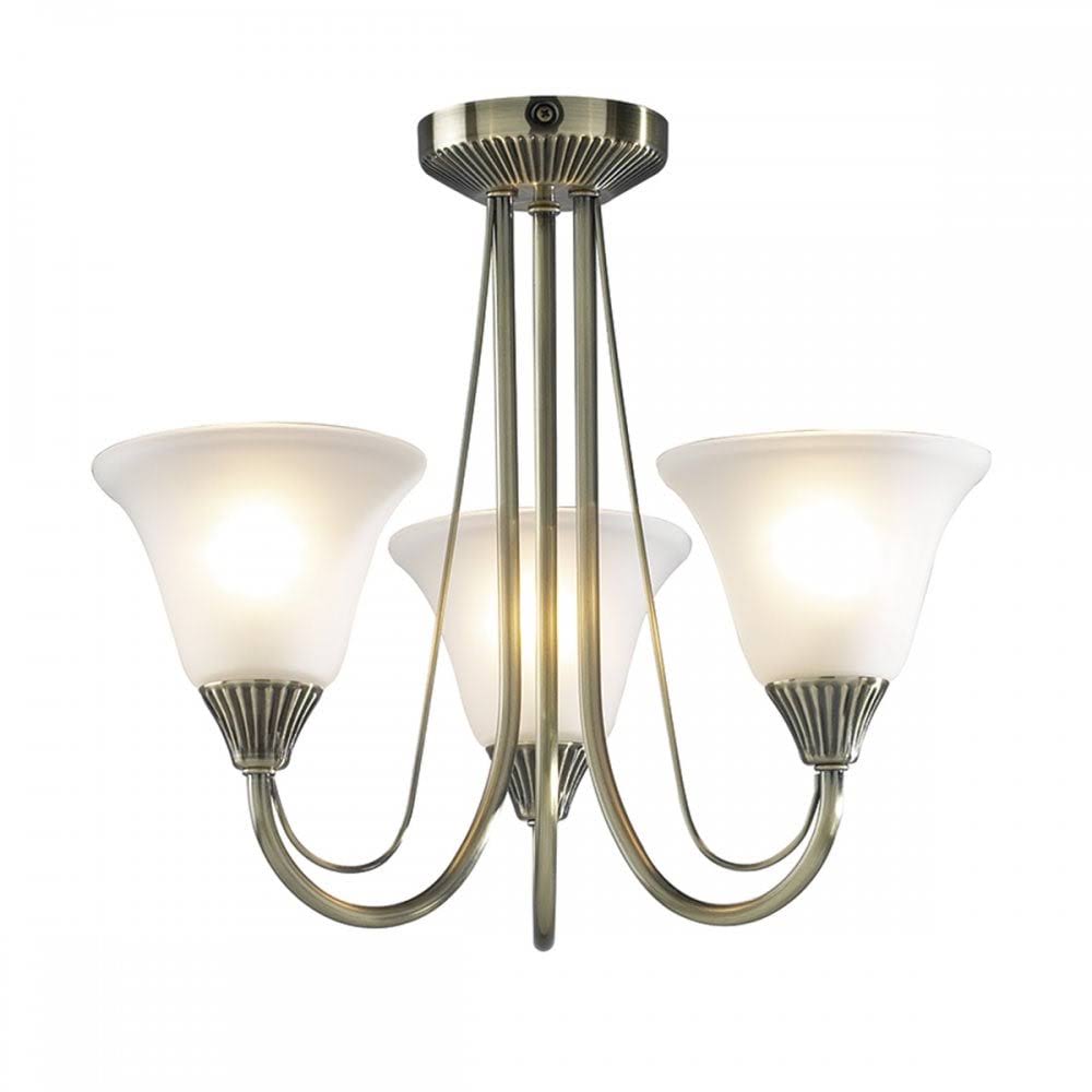 Dar Boston 3 Light Semi Flush Antique Brass Complete with Glass Bos03 I6_QWS70YEP
