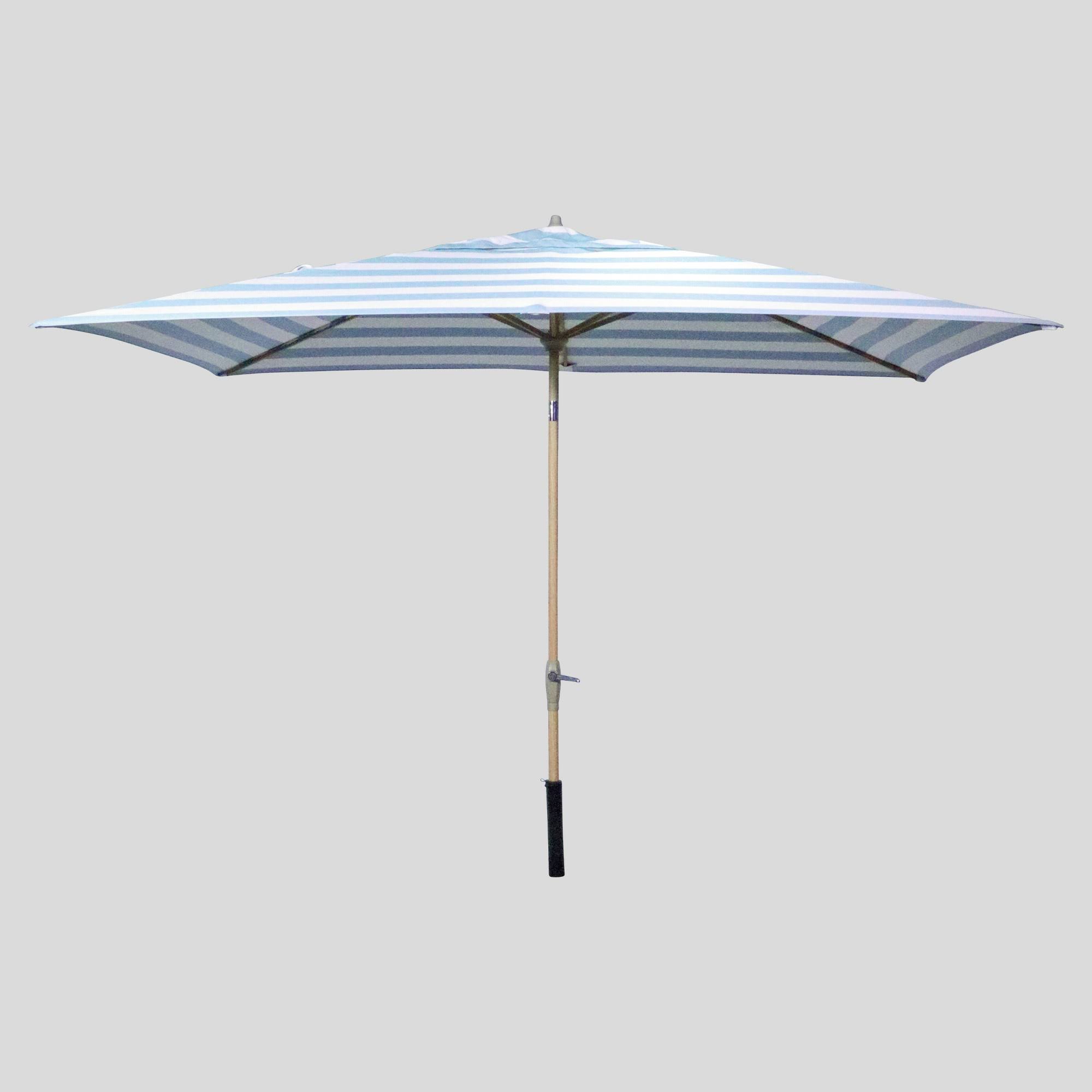 10' x 6' Rectangular Cabana Stripe Patio Umbrella DuraSeason Fabric Turquoise - Light Wood Pole - Threshold AI_SQYR70VD