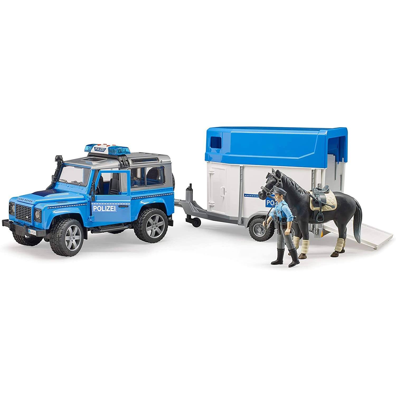 Bruder 02588 Land Rover Police Vehicle w/ Horse Trailer and Policeman UP_QVDOFC0X