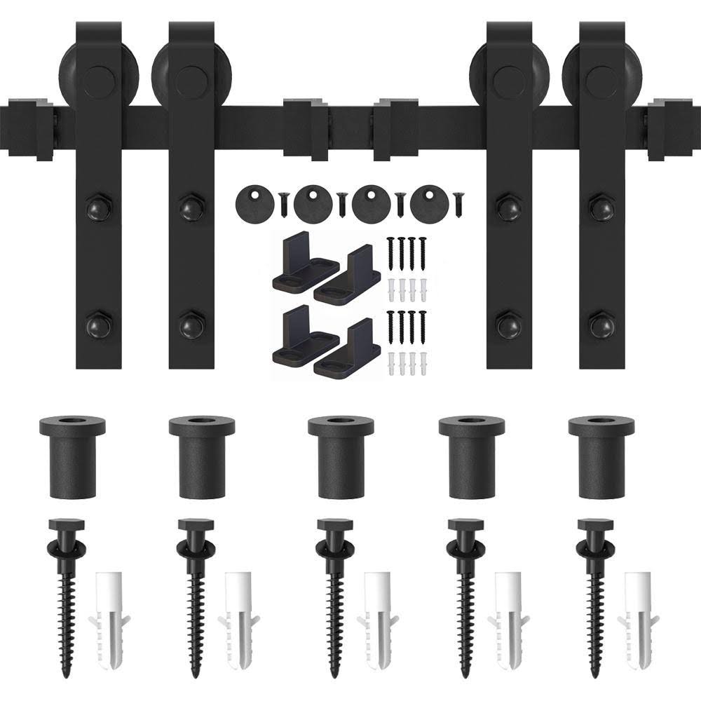 Winsoon 6.6ft Double Sliding Barn Door Hardware Closet Kit Rustic J Style Black Finish, Size 6.6' GCM2087 ZQ_UVAKA01V