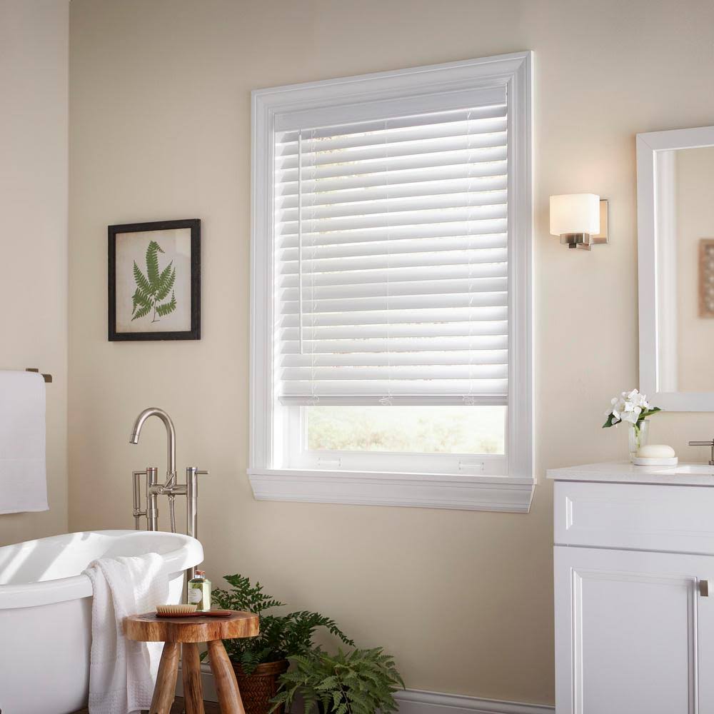 Home Decorators Collection 26.5X48 inch White Cordless Faux Wood Blind Room Darkening Privacy Window Shade TQ_T1IDP6BX