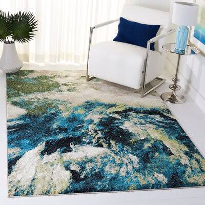 Dowlen Abstract Navy/Green Area Rug 17 Stories Rug Size Rectangle 10'6 1T_UCQ1JH8M