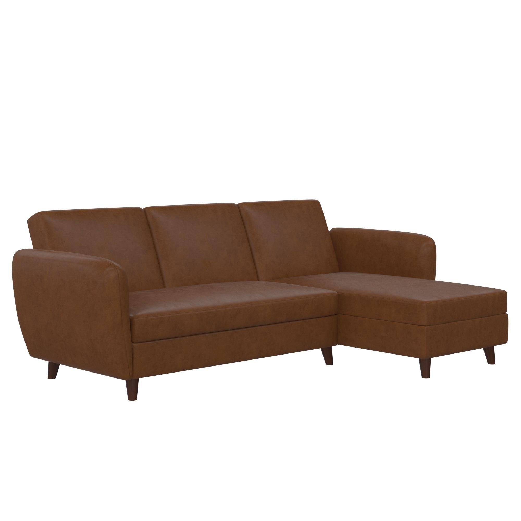Novogratz Perry Sectional Futon with Storage - Camel Faux Leather ZI_71C7PBHO
