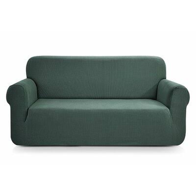 Textured Grid Oversize Box Cushion Sofa Slipcover Winston Porter Fabric Dark Cyan R8_Z5NXZRZR