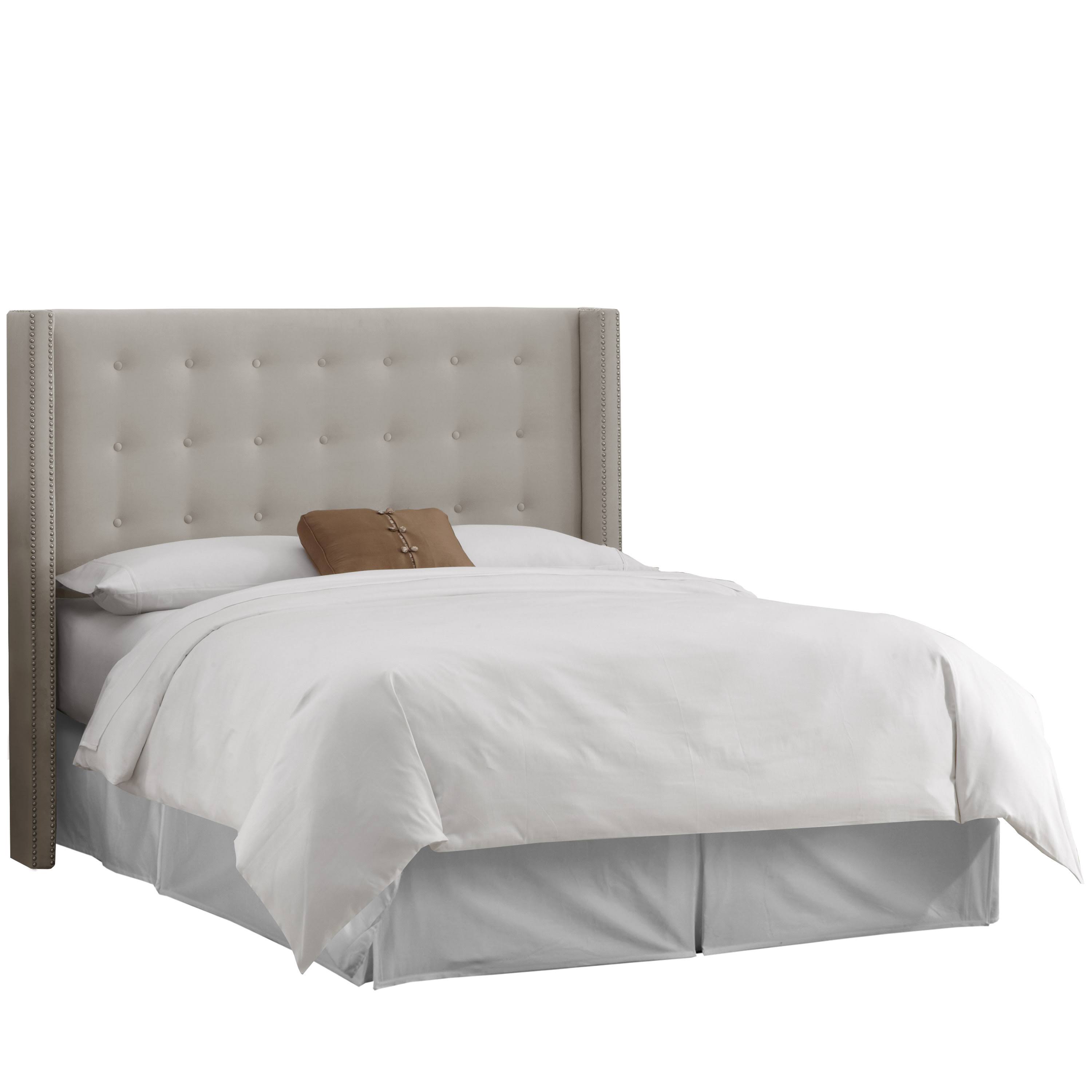 Skyline Furniture Light Grey Velvet Nail Button Tufted Wingback Headboard King F5_11LWOBBO