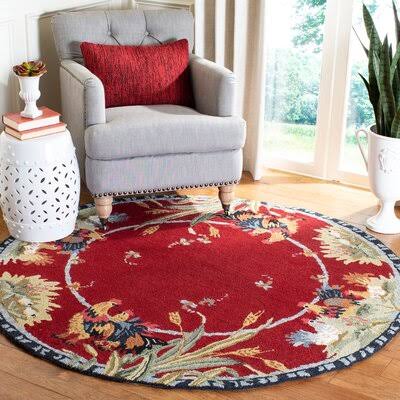 Kinchen Hand-Hooked Wool Red Area Rug August Grove Rug Size Round 8' VO_QXOX5PRW