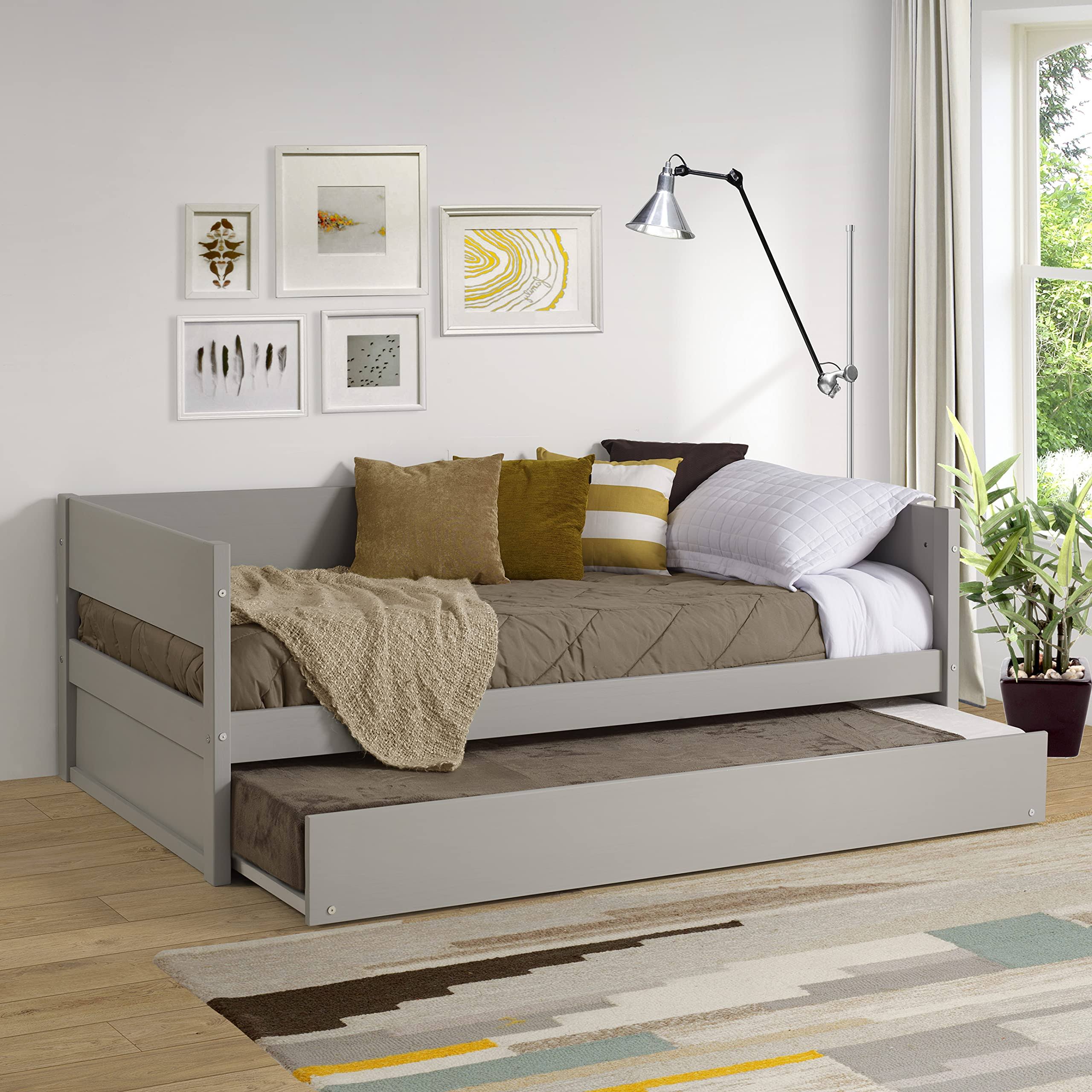 Concord Wood Panel Twin Size Daybed with Twin Trundle Grey Finish 6Z_VAUKPEUH