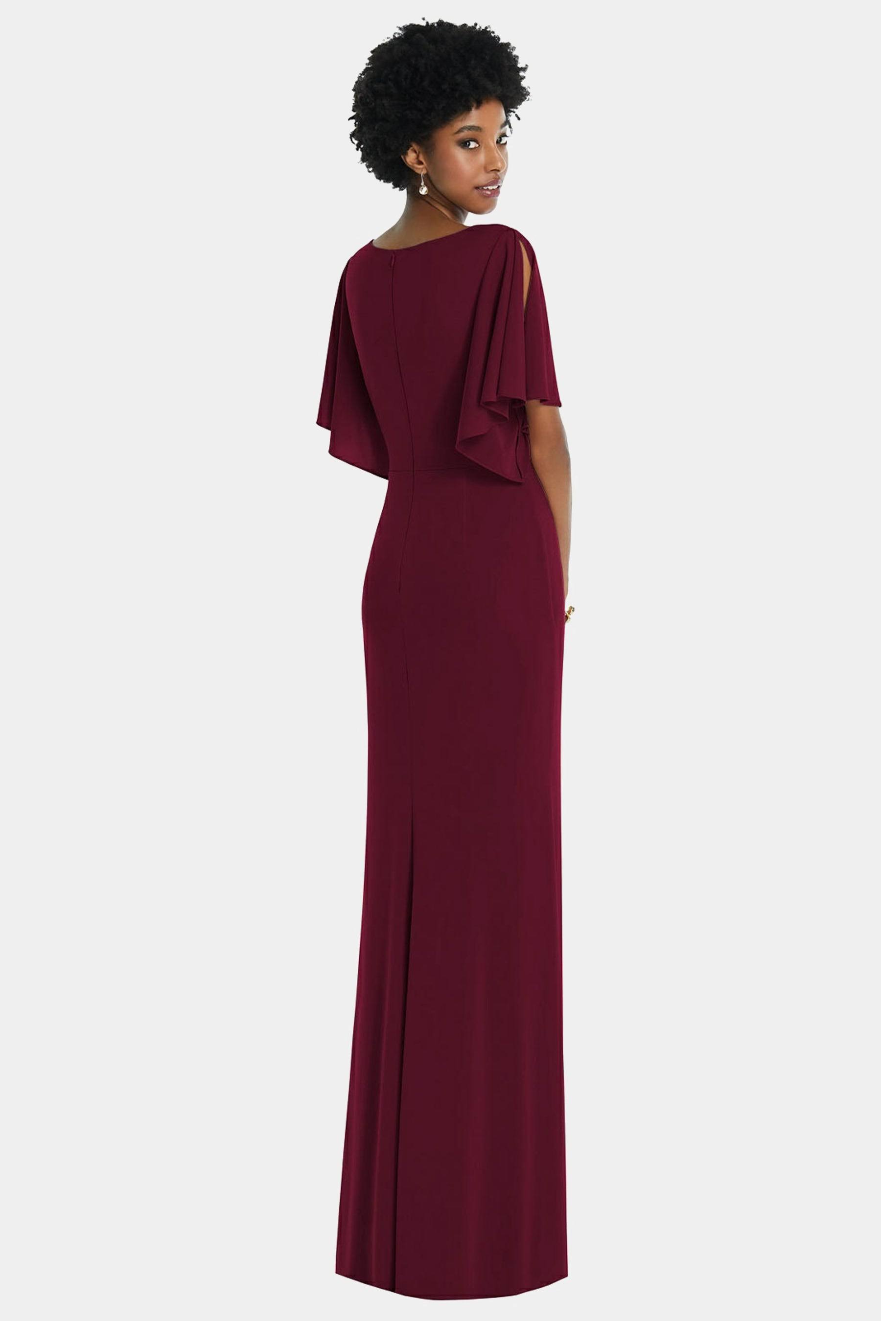 Dessy Collection Faux Wrap Split Sleeve Maxi Dress With Cascade Skirt - 3107 - Black - QG_NCZJIEXS