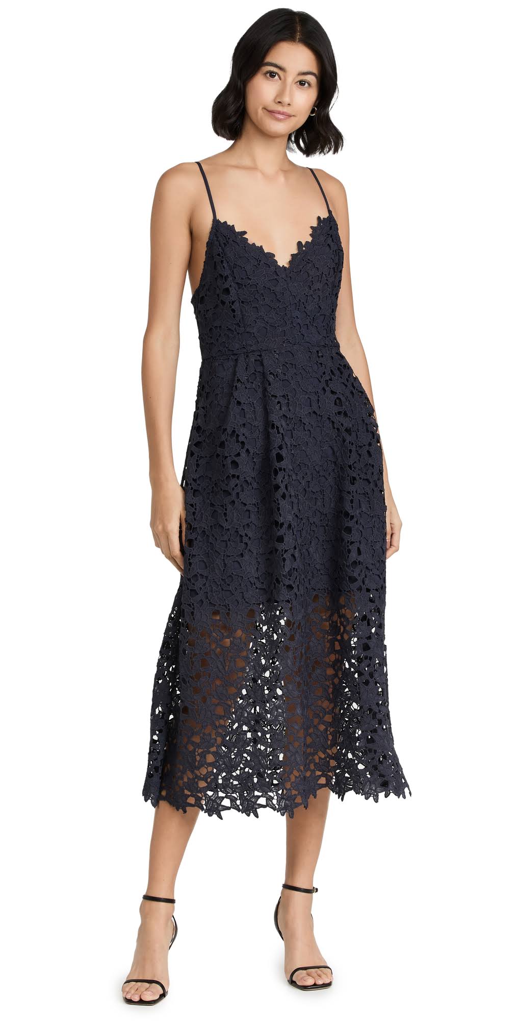 Astr The Label Lace A Line Midi Dress Navy / QF_RQPM732F