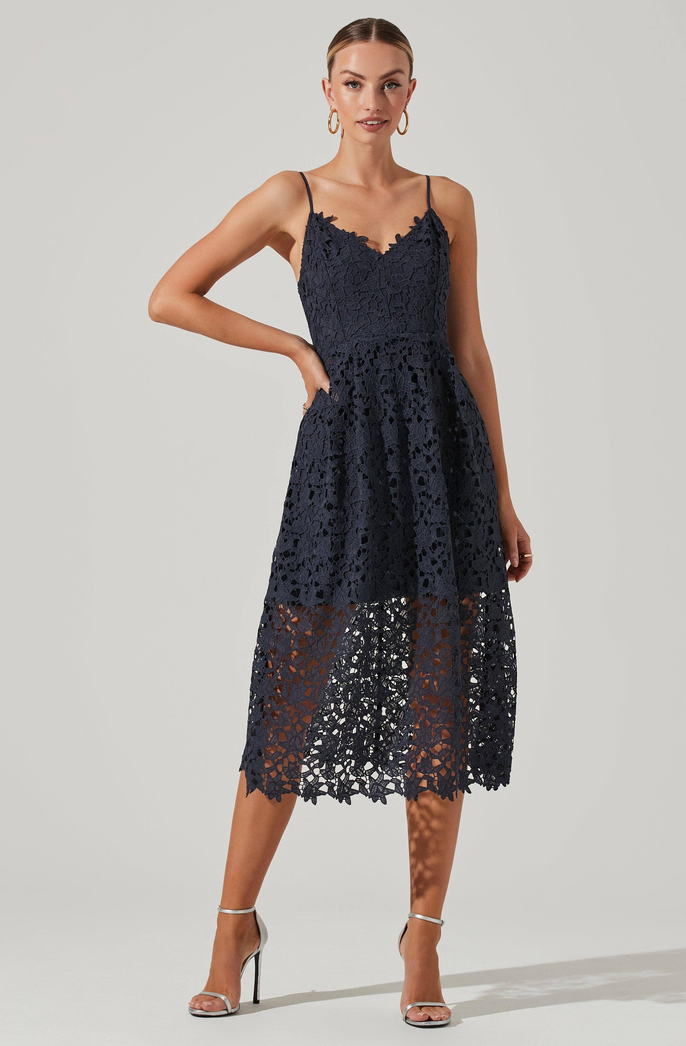 Astr The Label Lace A Line Midi Dress Navy / QF_RQPM732F