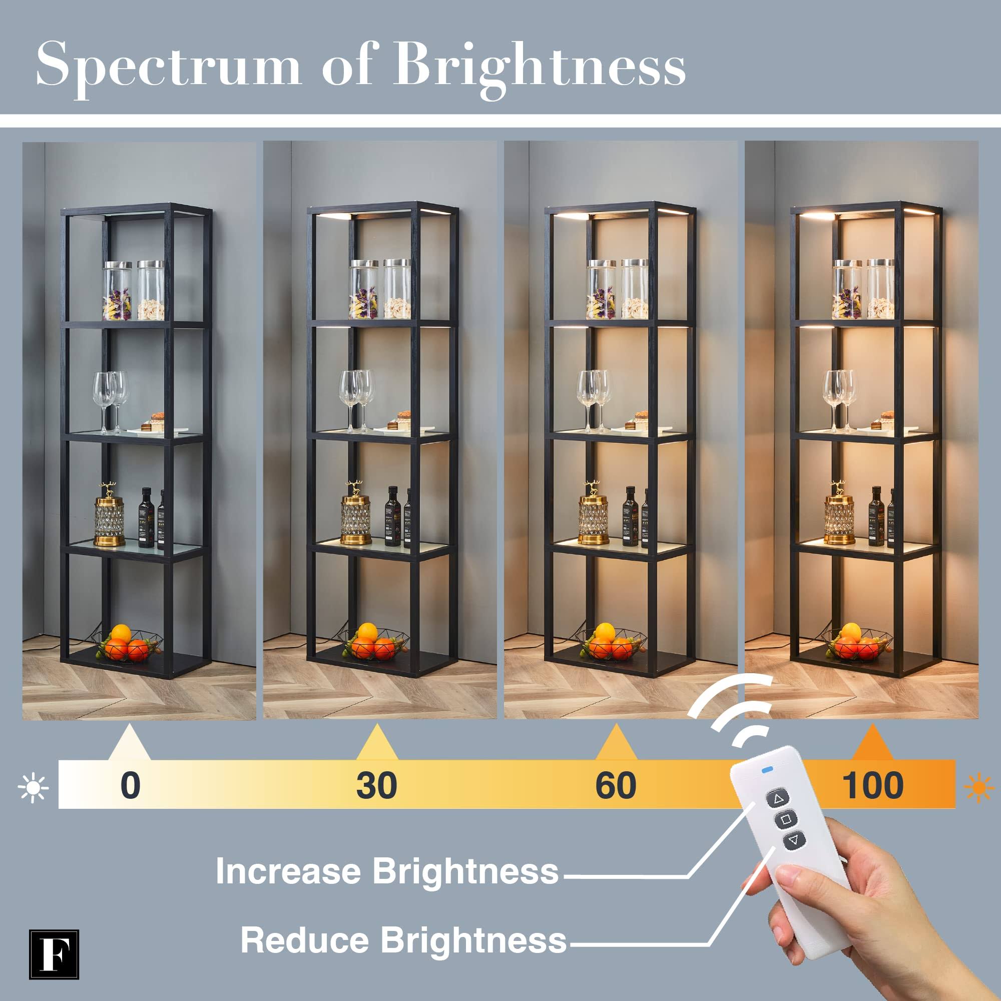 Fenlo Fantasy Plus Glass Display Shelves With Dimmable Led Lights, Display Cabinet For Bedroom, Black, 66 BH_FMJG6LRA