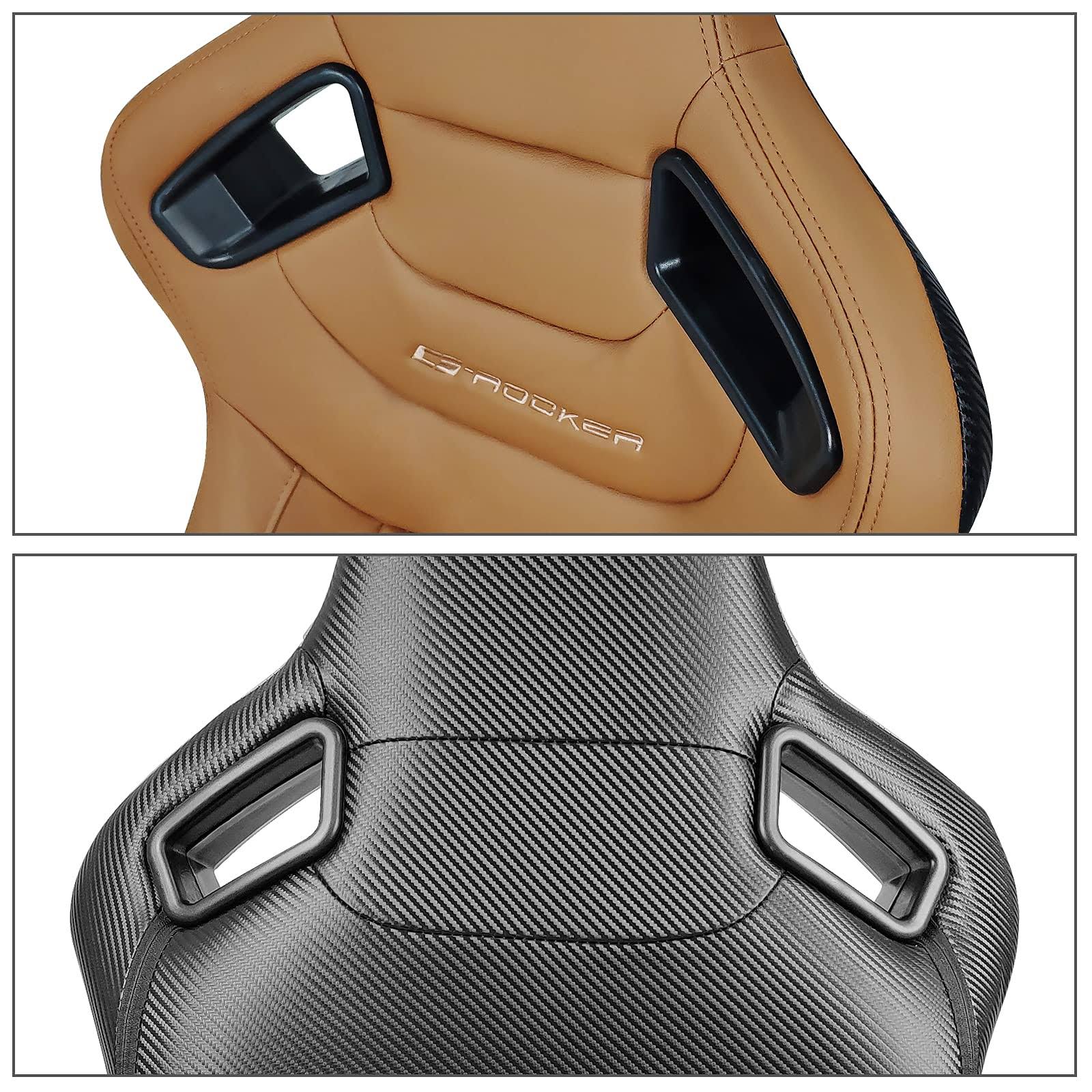 Ikon Motorsports, Universal Racing Seats Pair With Dual Sliders, Brown Pu & Carbon Leather Reclinable Left LA_RIUFWJ61